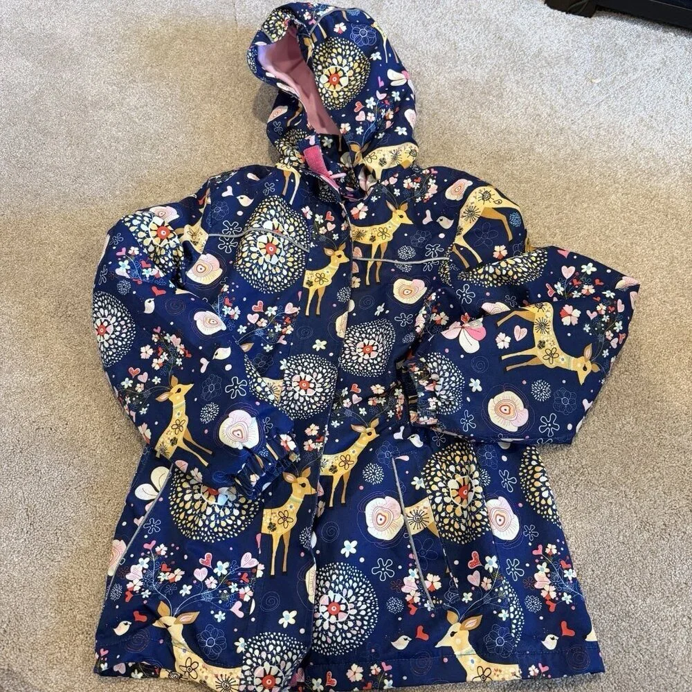 L'Amour de Garde Girls Jacket Size 11 12 Animals Blue Fleece Lined Zipper Casual